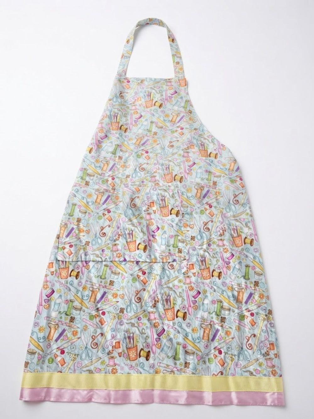 Handmade BTS Art Notions Print Apron with Pocket & Satin Trim Retro Feel Teacher